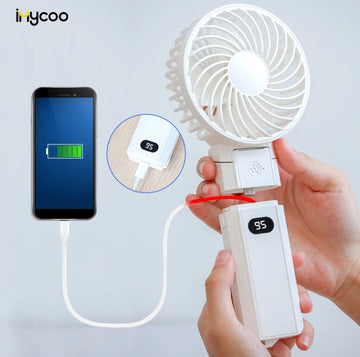 Rechargeable Handheld Fan with Power Bank – Stay Cool & Charged Anywhere